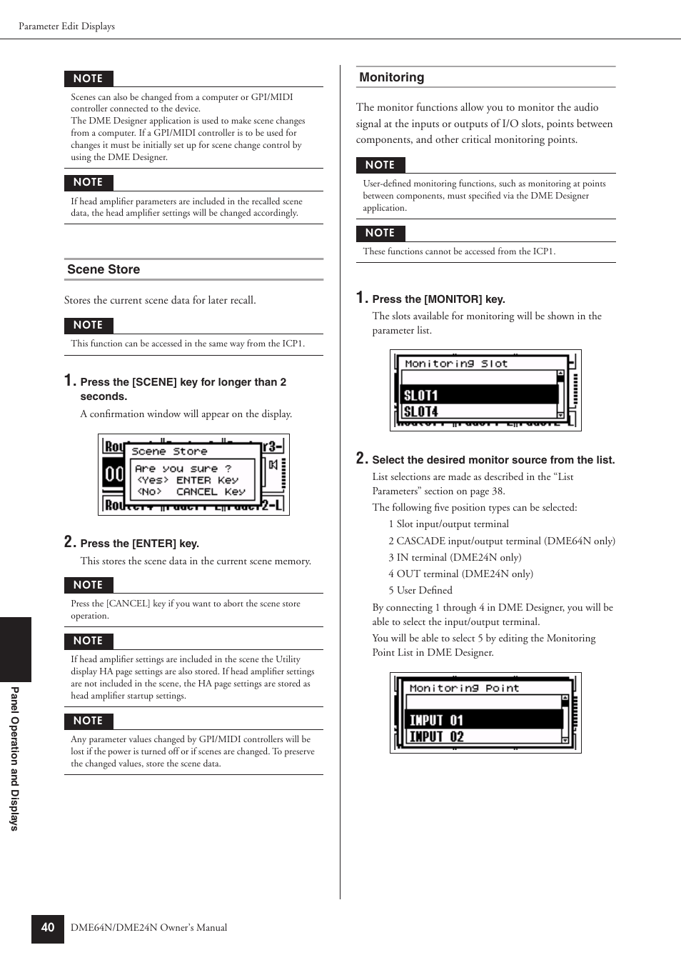 Scene store, Monitoring | Yamaha DME24N User Manual | Page 40 / 80