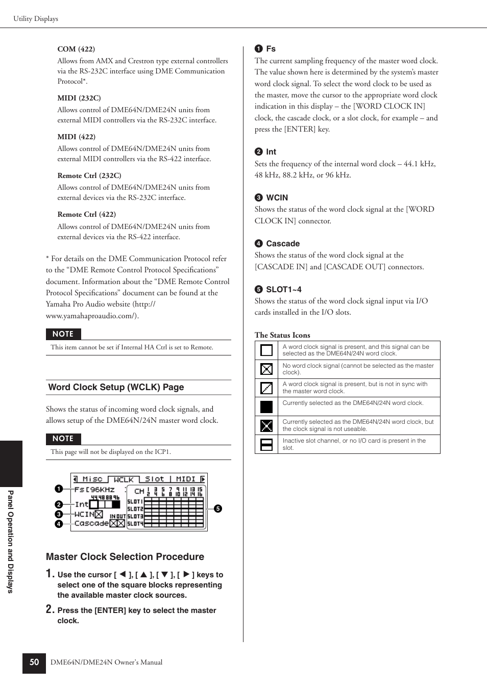 Master clock selection procedure | Yamaha DME24N User Manual | Page 50 / 80