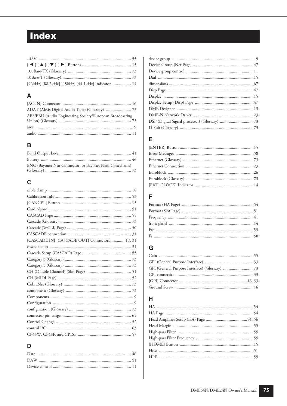 Index | Yamaha DME24N User Manual | Page 75 / 80