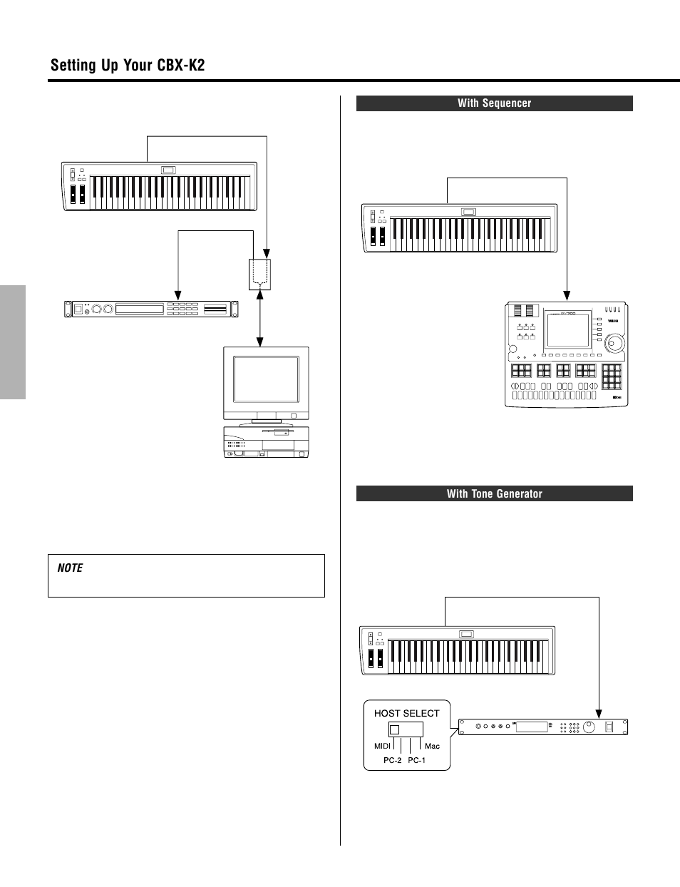 With sequencer, With tone generator, Setting up your cbx-k2 | Yamaha CBX-K2 User Manual | Page 14 / 44