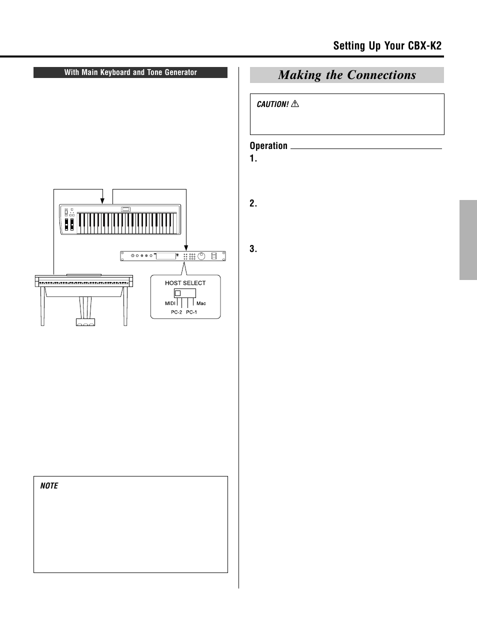 With main keyboard and tone generator, Making the connections, Setting up your cbx-k2 | Yamaha CBX-K2 User Manual | Page 15 / 44