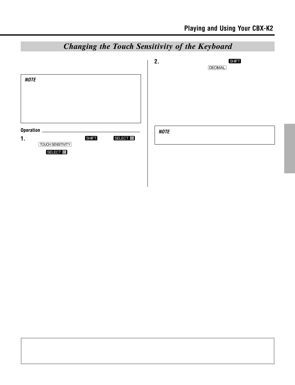 Changing the touch sensitivity of the keyboard, Playing and using your cbx-k2 | Yamaha CBX-K2 User Manual | Page 19 / 44