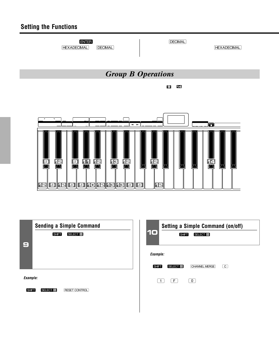 Group b operations, Setting the functions, Sending a simple command | Setting a simple command (on/off), Example | Yamaha CBX-K2 User Manual | Page 24 / 44