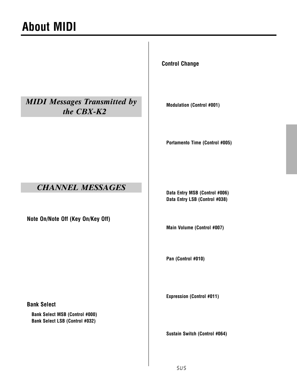 About midi, Midi messages transmitted by the cbx-k2, Channel messages | Yamaha CBX-K2 User Manual | Page 31 / 44