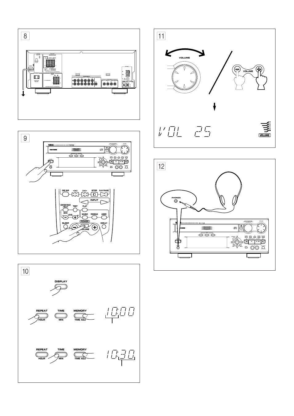 8b 9 0 a, Echo, Vcr/ld-tv/cd/tuner/tape•md/aux | Changes, Cambia | Yamaha EMX100CD User Manual | Page 8 / 45