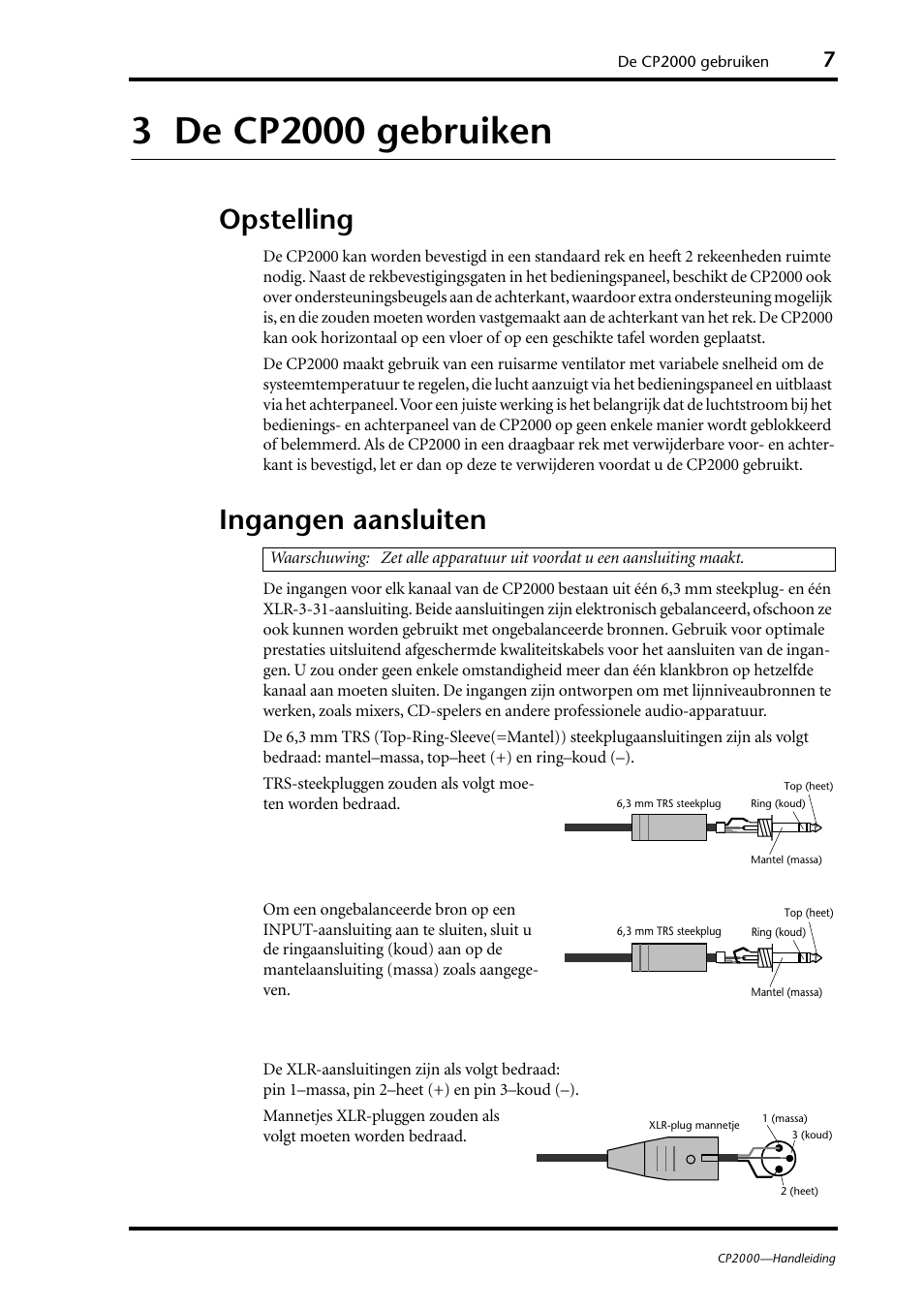 Opstelling, Ingangen aansluiten | Yamaha CP2000 User Manual | Page 11 / 20