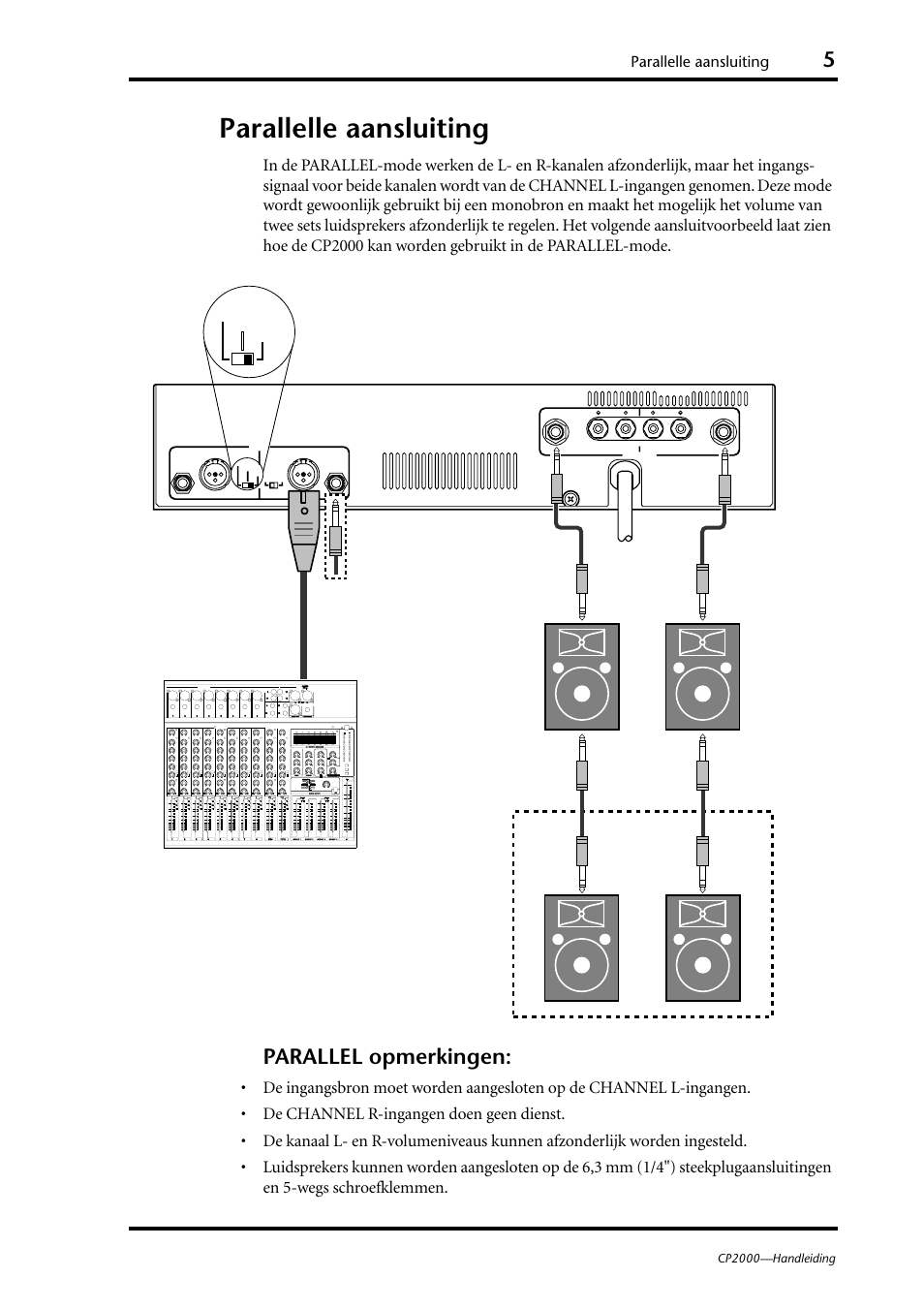 Parallel opmerkingen, Parallelle aansluiting, Mixer | Yamaha CP2000 User Manual | Page 9 / 20