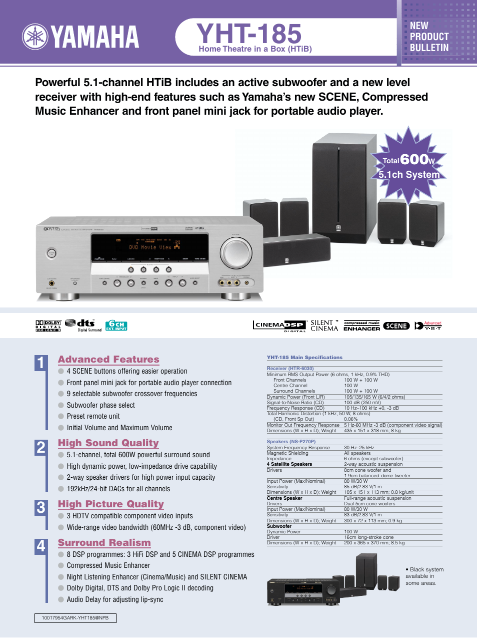 Yamaha YHT-185 User Manual | 2 pages