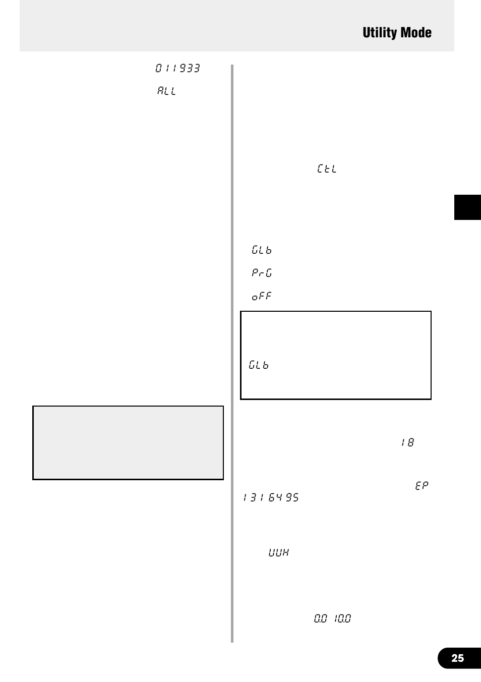 External control settings, Utility mode | Yamaha DG60FX-112 User Manual | Page 25 / 32