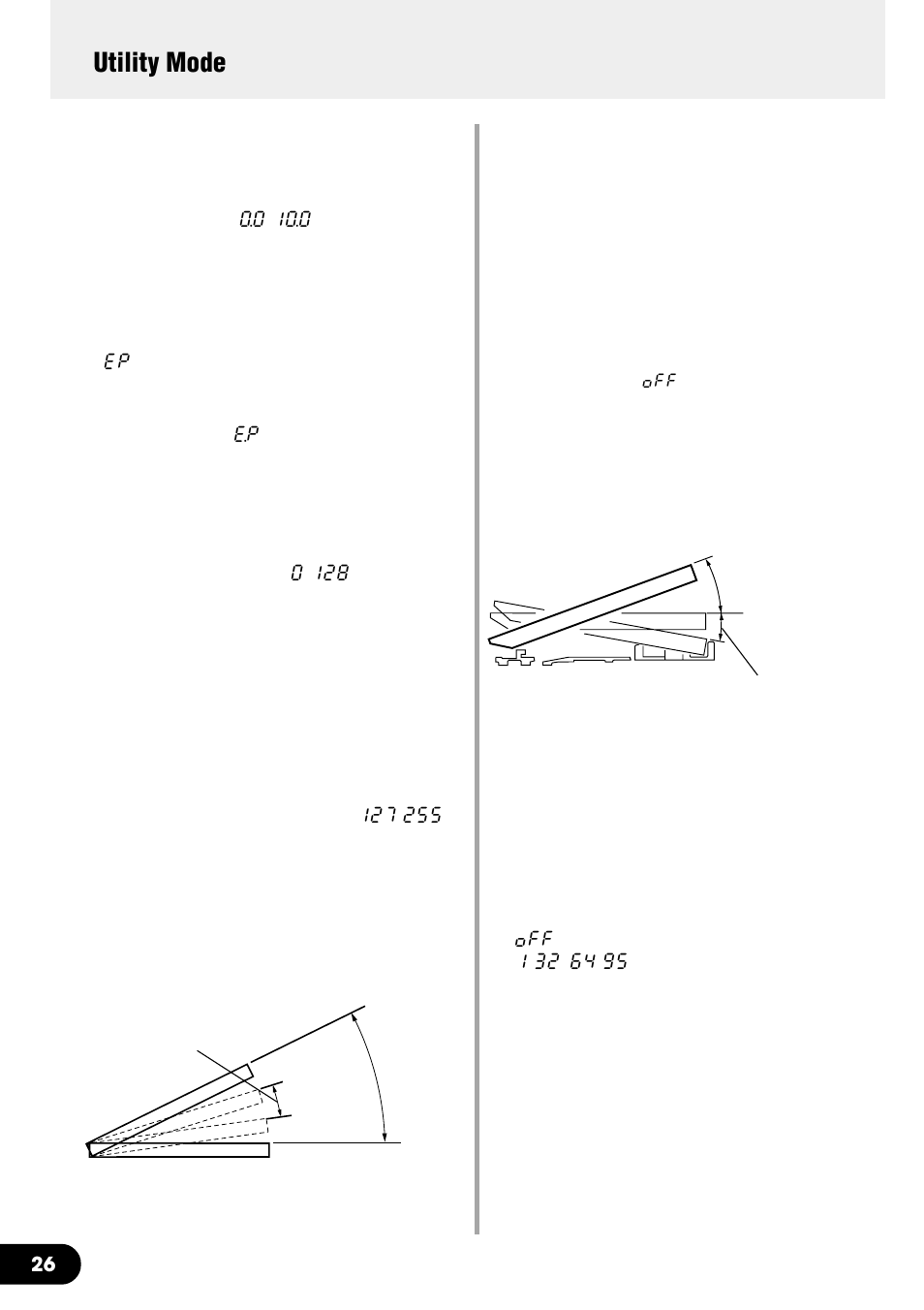 Exp pedal settings, Utility mode | Yamaha DG60FX-112 User Manual | Page 26 / 32