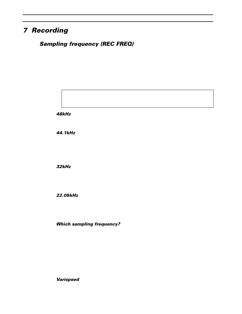 7 recording, Sampling frequency (rec freq) | Yamaha CBX-D5 User Manual | Page 26 / 76