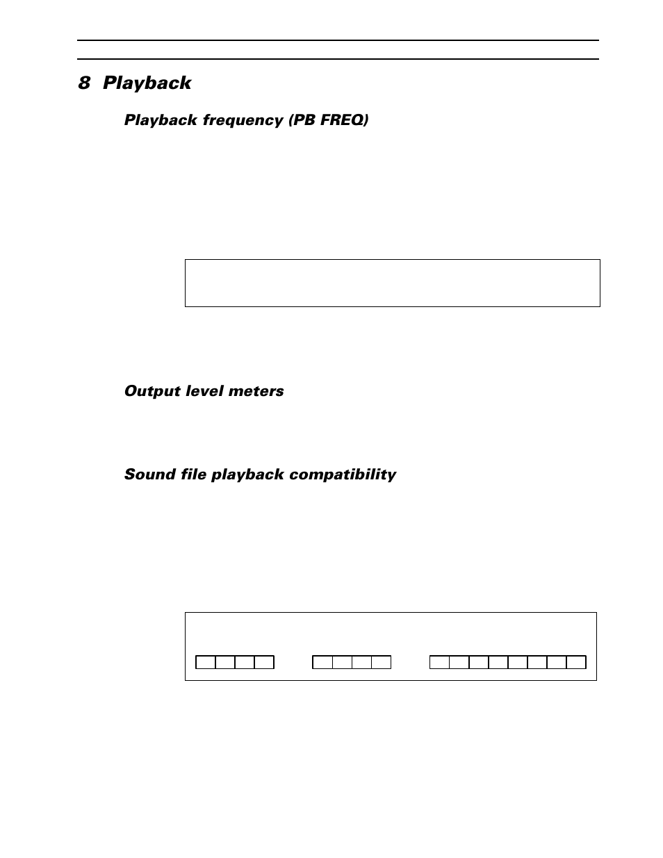 8 playback, Playback frequency (pb freq), Output level meters | Sound file playback compatibility | Yamaha CBX-D5 User Manual | Page 29 / 76
