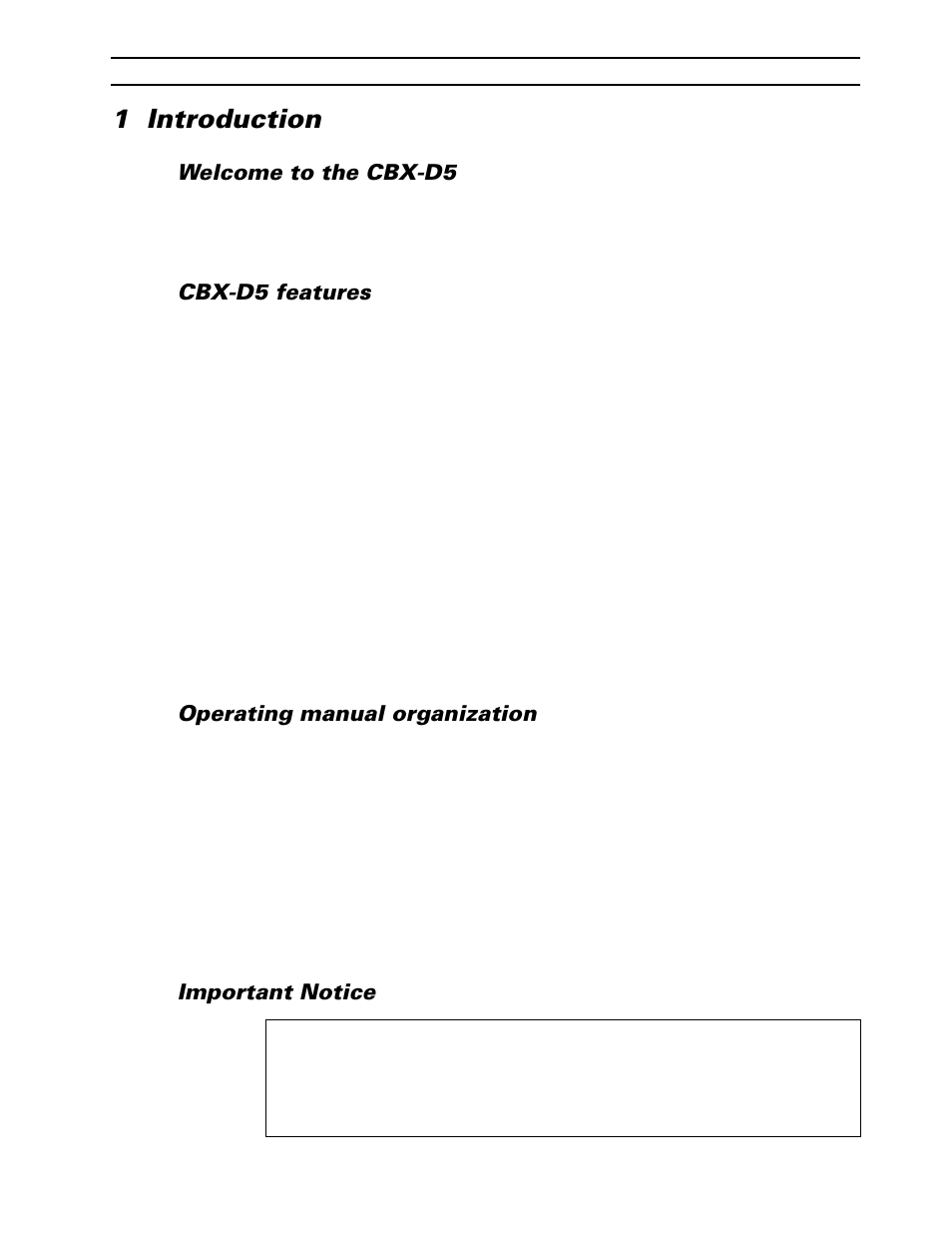 1 introduction, Welcome to the cbx-d5, Cbx-d5 features | Operating manual organization, Important notice | Yamaha CBX-D5 User Manual | Page 7 / 76