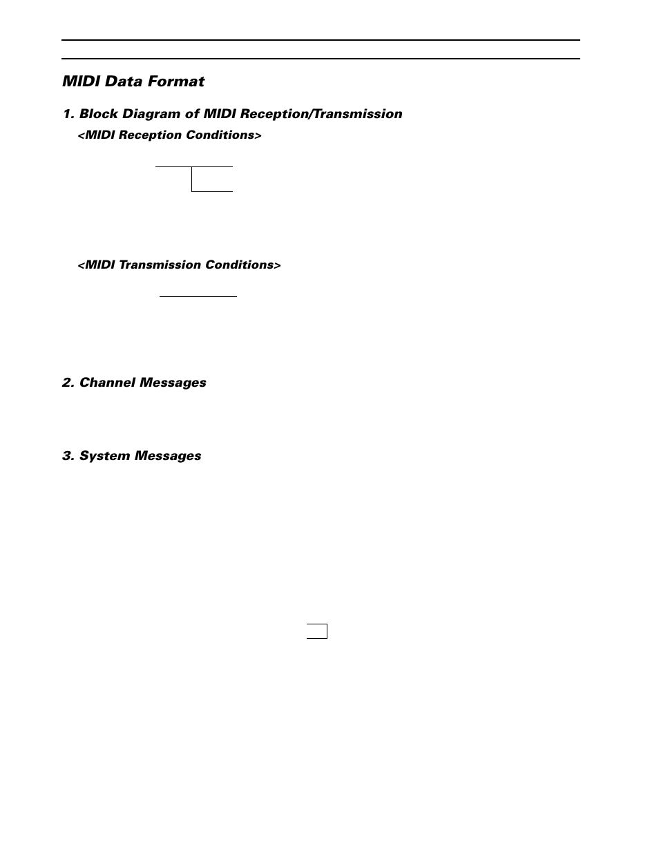 Midi data format, Block diagram of midi reception/transmission, Channel messages | System messages | Yamaha CBX-D5 User Manual | Page 72 / 76