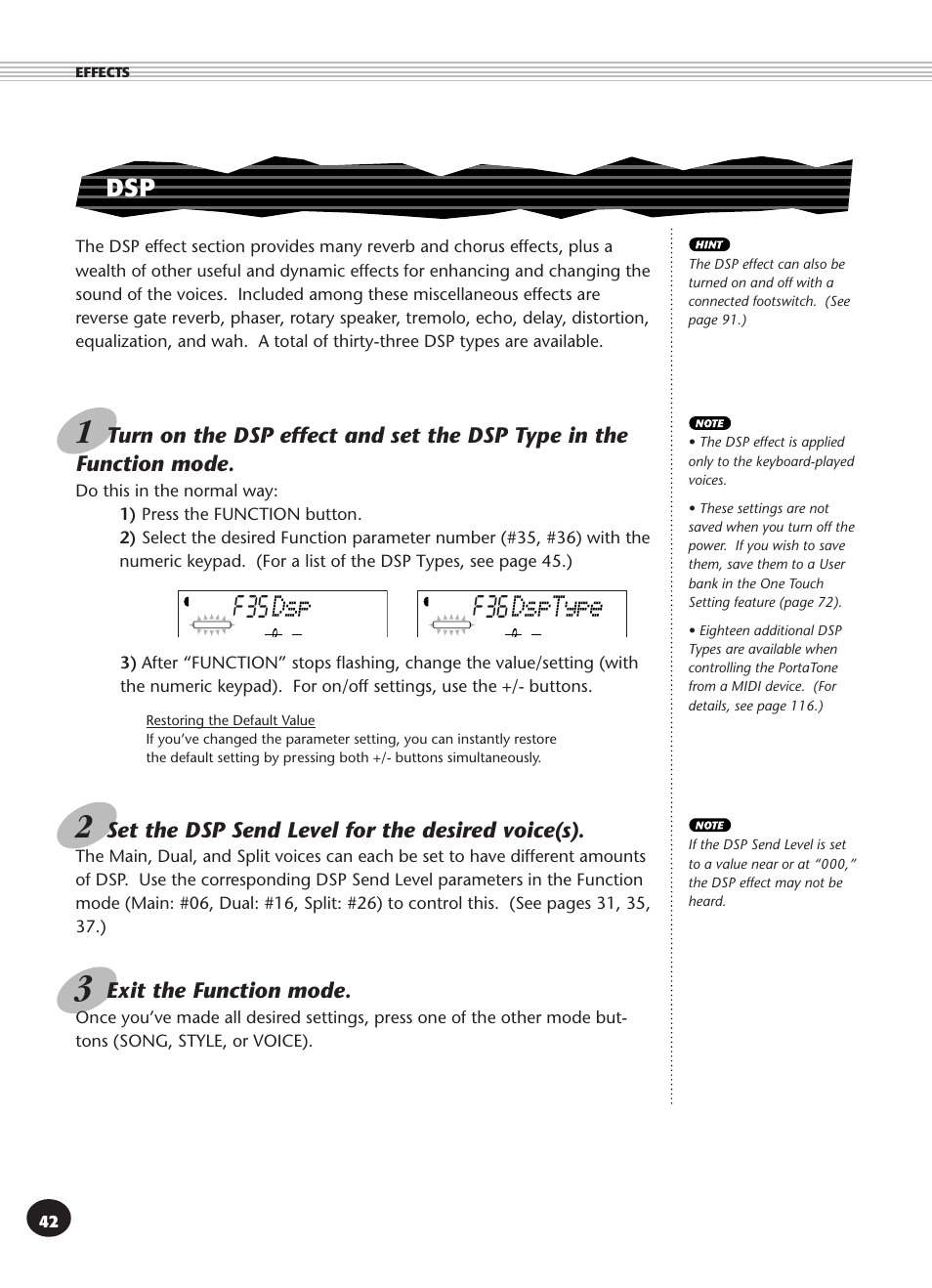 F35 dsp, F36 dsptype | Yamaha PSR-270 User Manual | Page 42 / 120