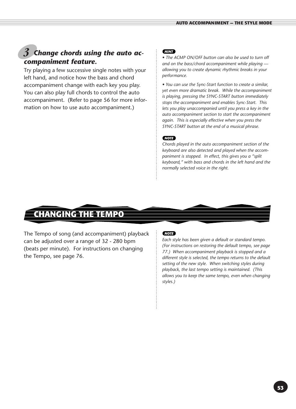 Changing the tempo | Yamaha PSR-270 User Manual | Page 53 / 120