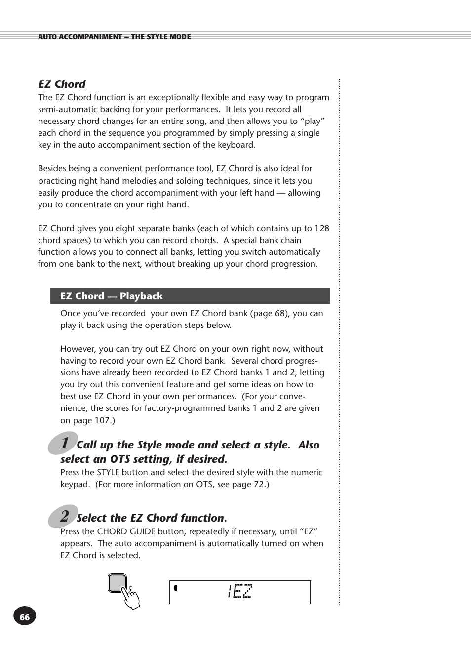 Ez chord, Ez chord -- playback, Ez chord ez chord — playback | Yamaha PSR-270 User Manual | Page 66 / 120