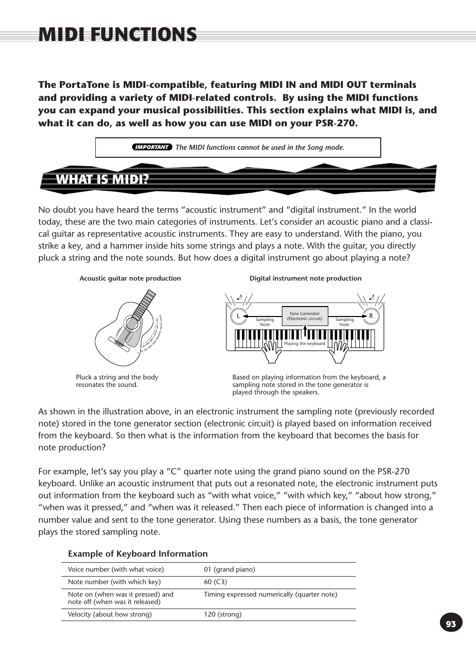 Midi functions, What is midi | Yamaha PSR-270 User Manual | Page 93 / 120