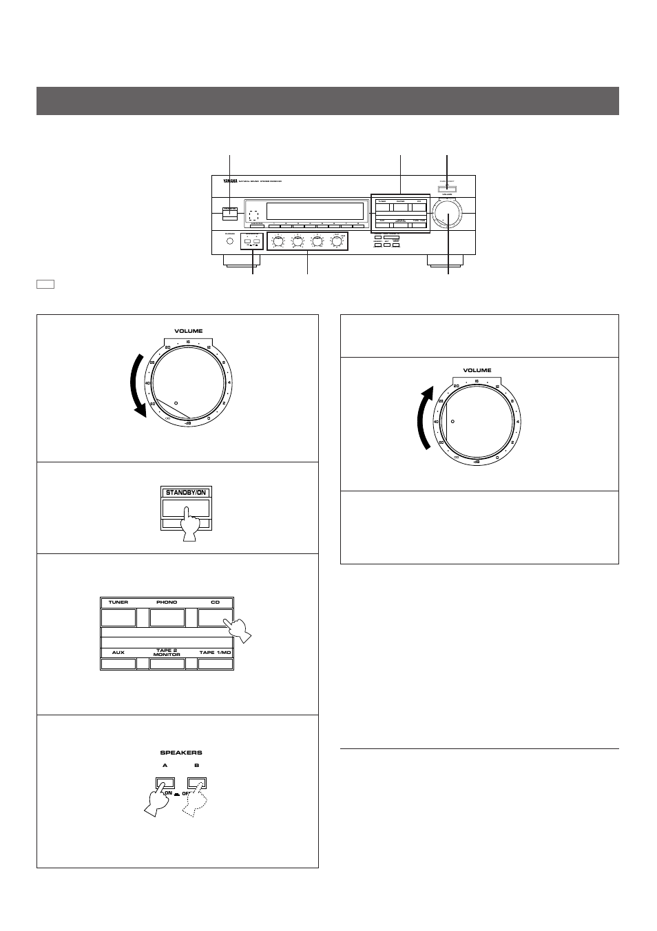 Basic operations, When you finish using this unit, Set to the | Position, Turn the power on, Adjust to the desired output level, Aon b off, Man’l/auto fm, Auto/man’l mono | Yamaha RX-496RDS User Manual | Page 14 / 29