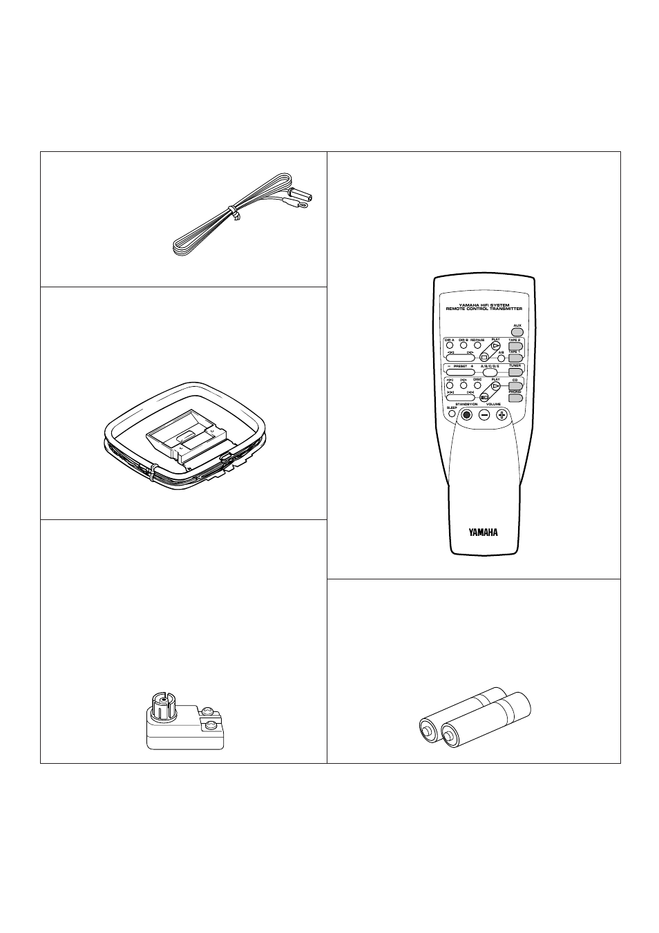 Supplied accessories, Accessoires fournis, Mitgelieferte zubehörteile | Medföljande tillbehör, Accessori in dotazione, Accesorios incluidos, Bijgeleverde accessoires, Indoor fm antenna, Antenne fm intérieure, Ukw-innenantenne | Yamaha RX-496RDS User Manual | Page 2 / 29