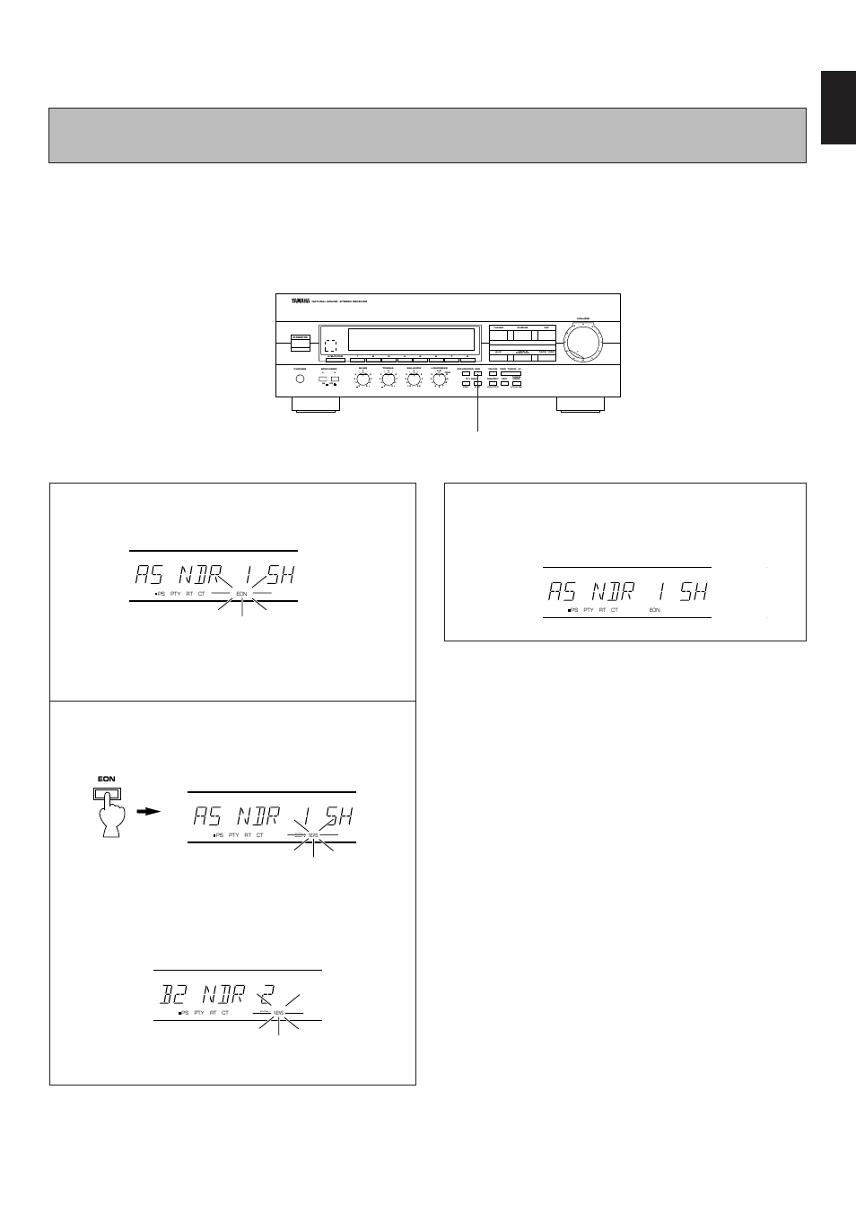 English, Flashes, Press once or more | Aon b off, Man’l/auto fm, Auto/man’l mono, Mode start | Yamaha RX-496RDS User Manual | Page 25 / 29