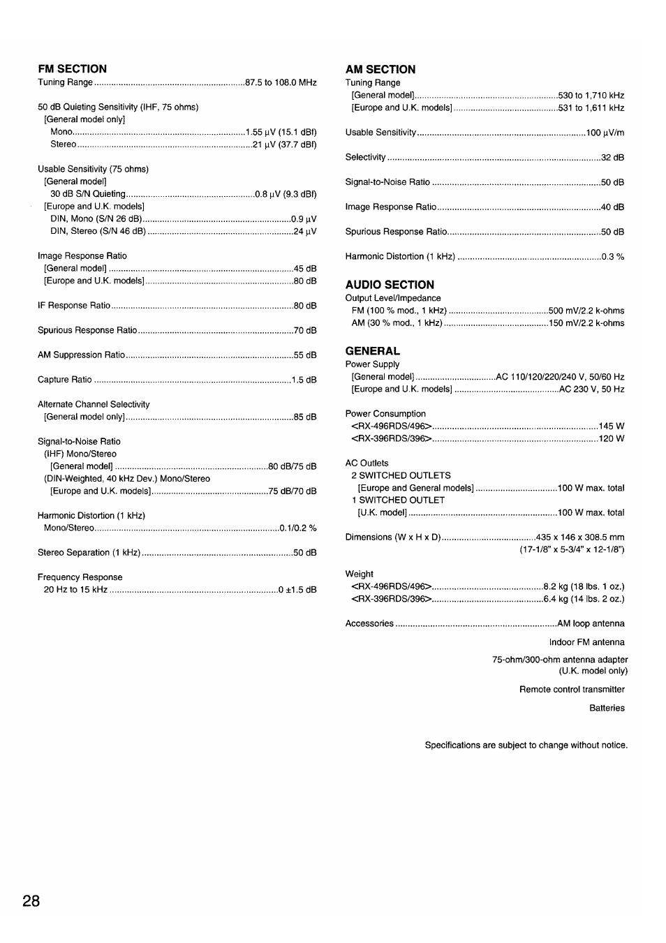 Yamaha RX-496RDS User Manual | Page 28 / 29