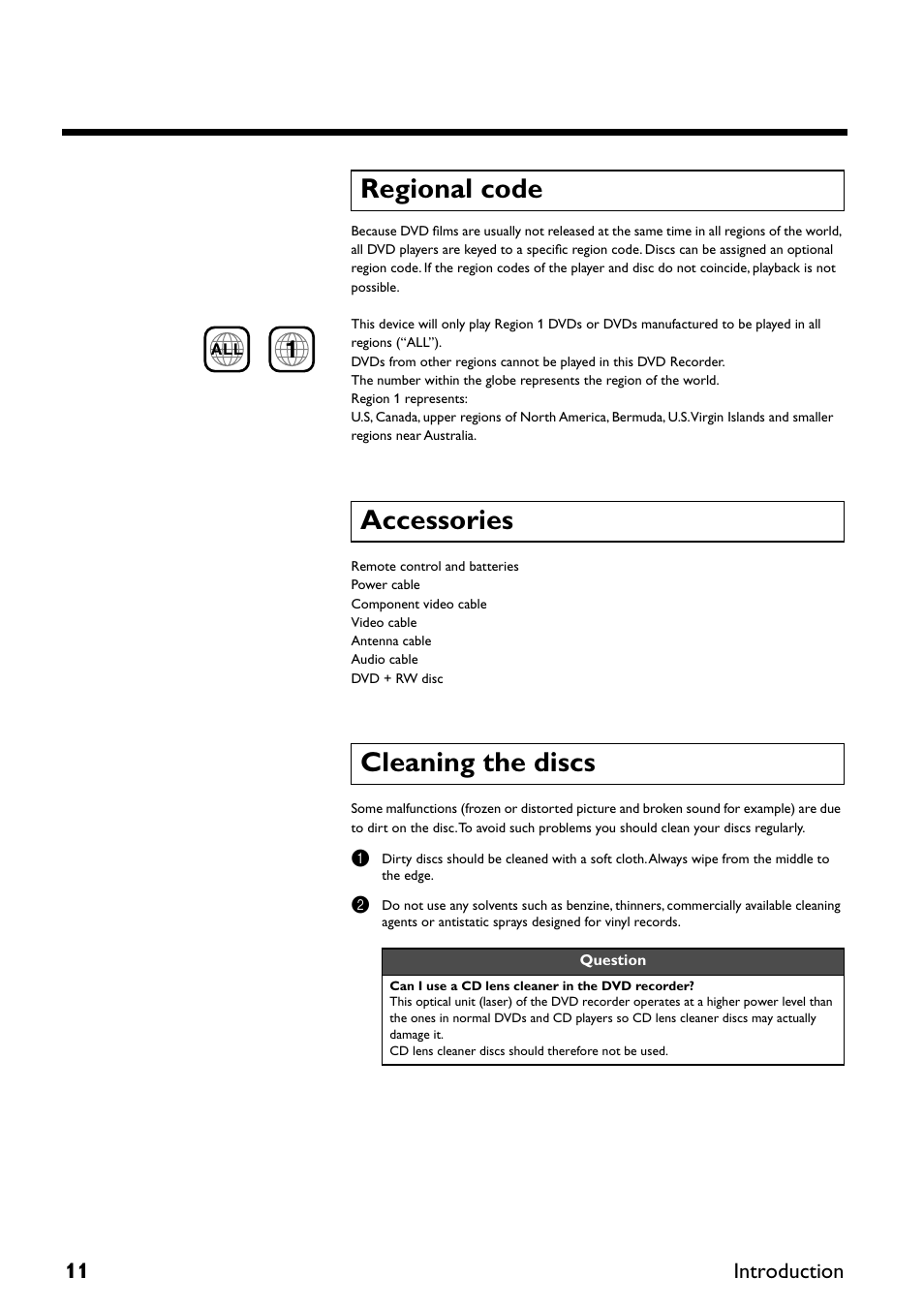 Regional code, Accessories, Cleaning the discs | Regional code accessories cleaning the discs | Yamaha DRX-2 User Manual | Page 16 / 76