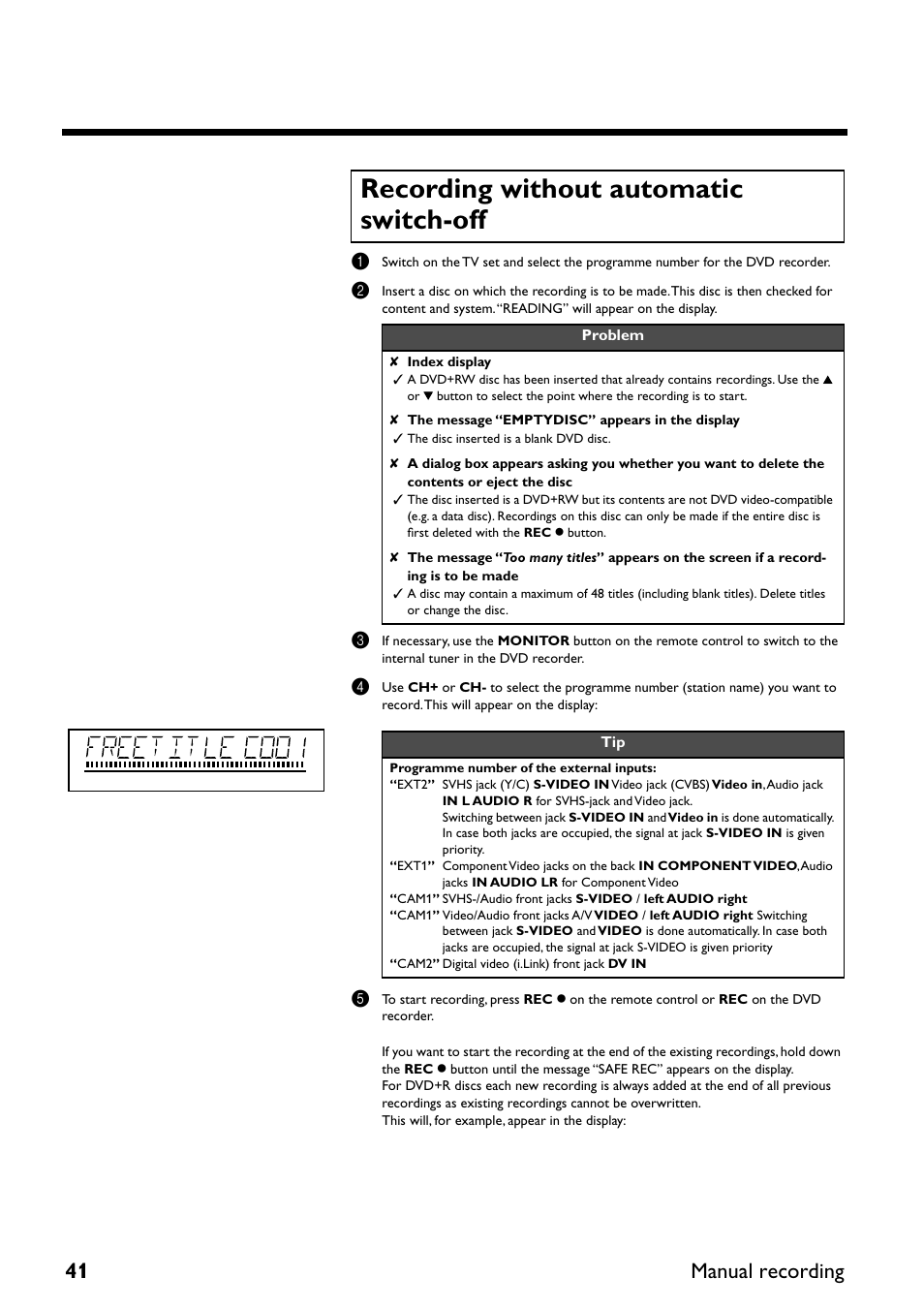 Recording without automatic switch-off, 41 manual recording | Yamaha DRX-2 User Manual | Page 46 / 76