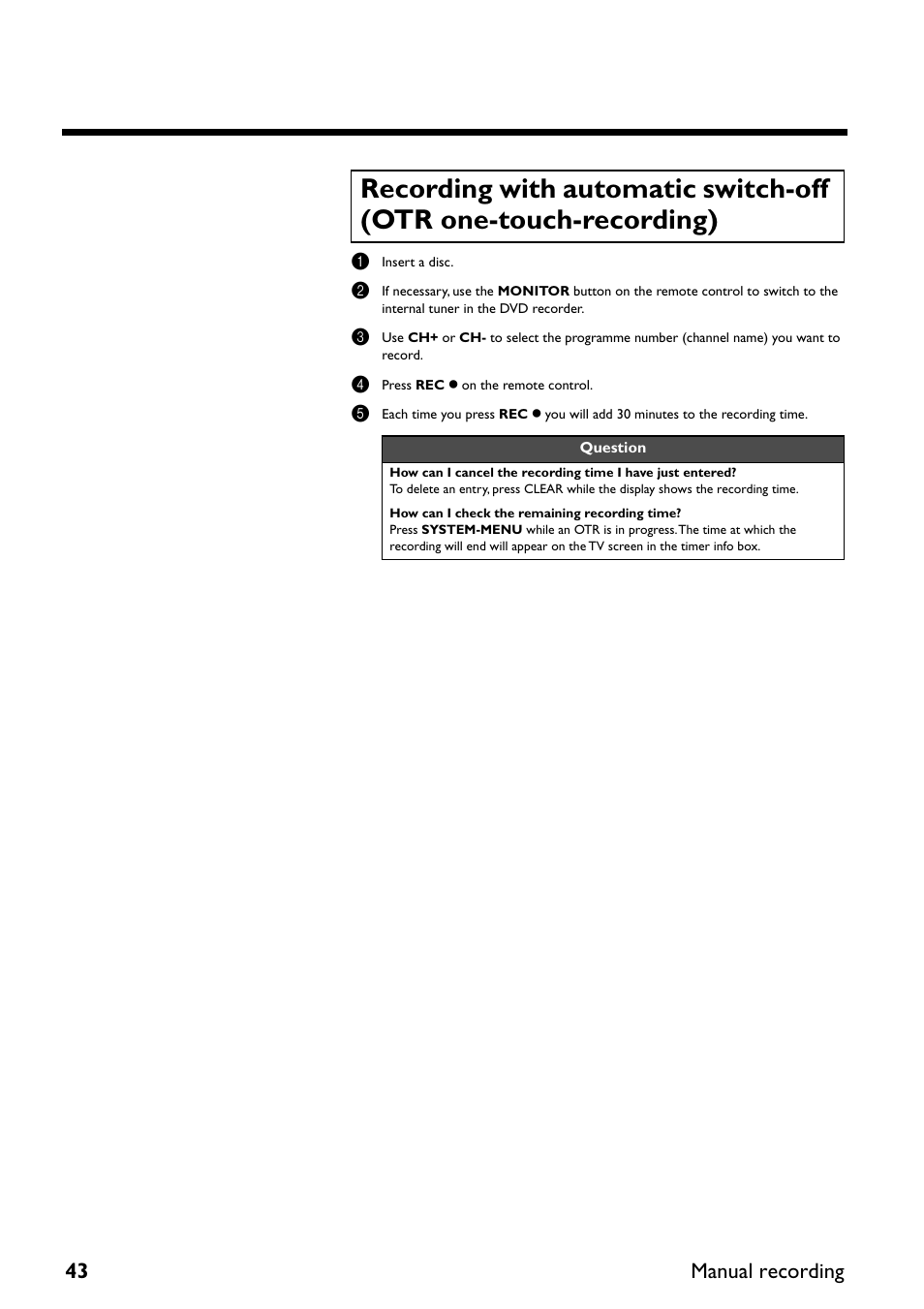 43 manual recording | Yamaha DRX-2 User Manual | Page 48 / 76