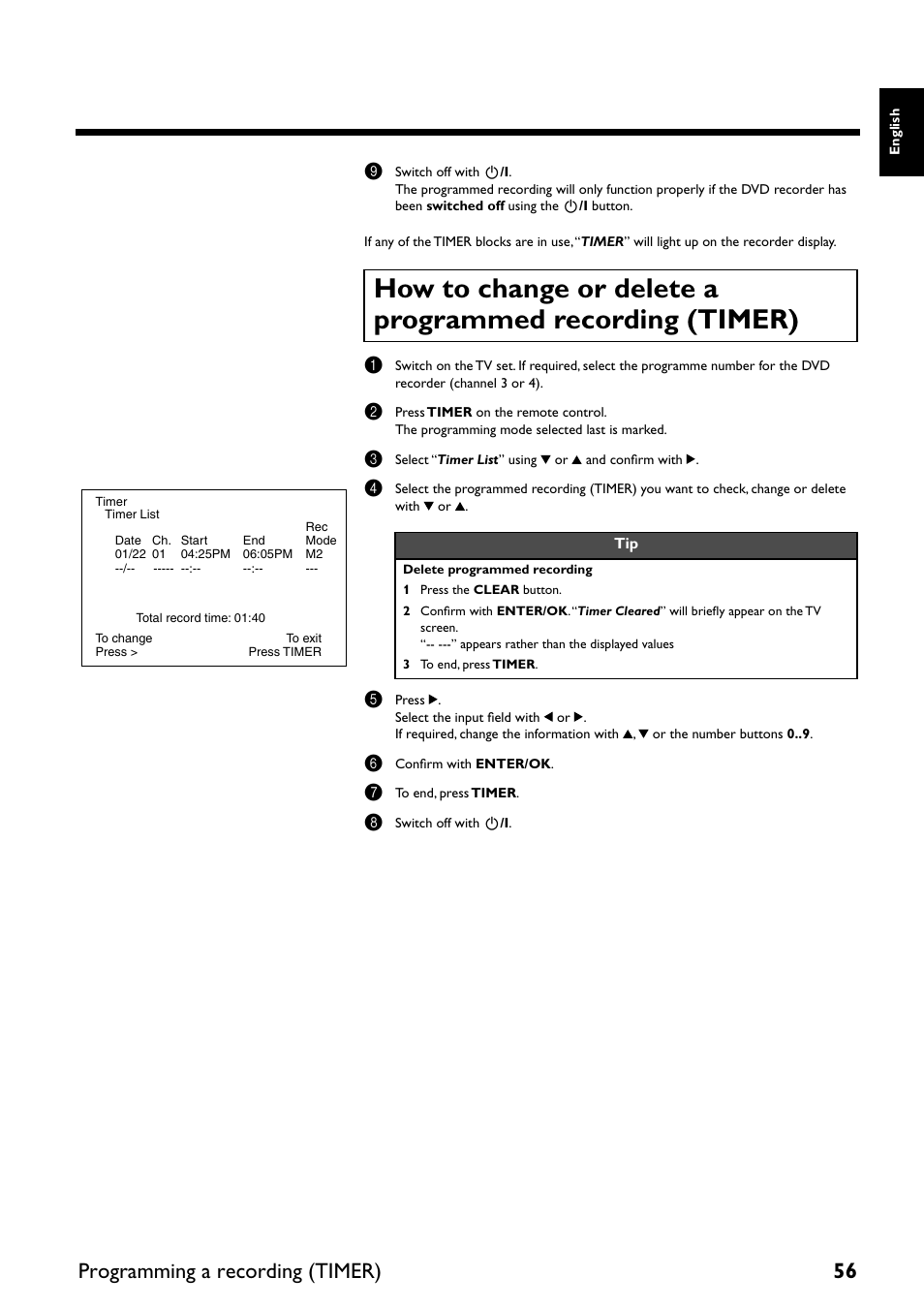 Programming a recording (timer) 56 | Yamaha DRX-2 User Manual | Page 61 / 76