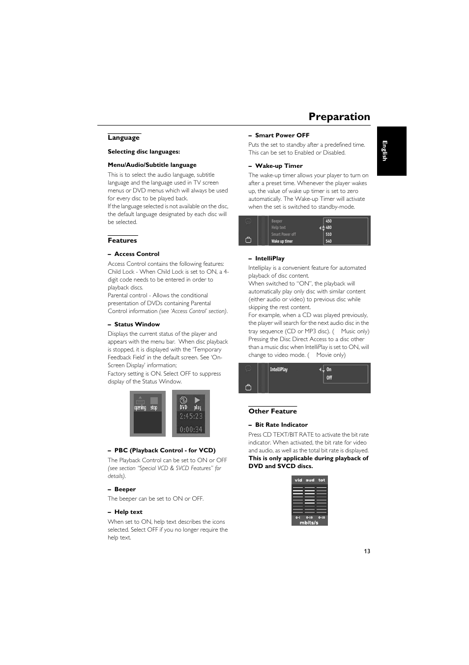 Language, Features, Other feature | Language features other feature, Preparation | Yamaha DVD CHANGER User Manual | Page 17 / 30