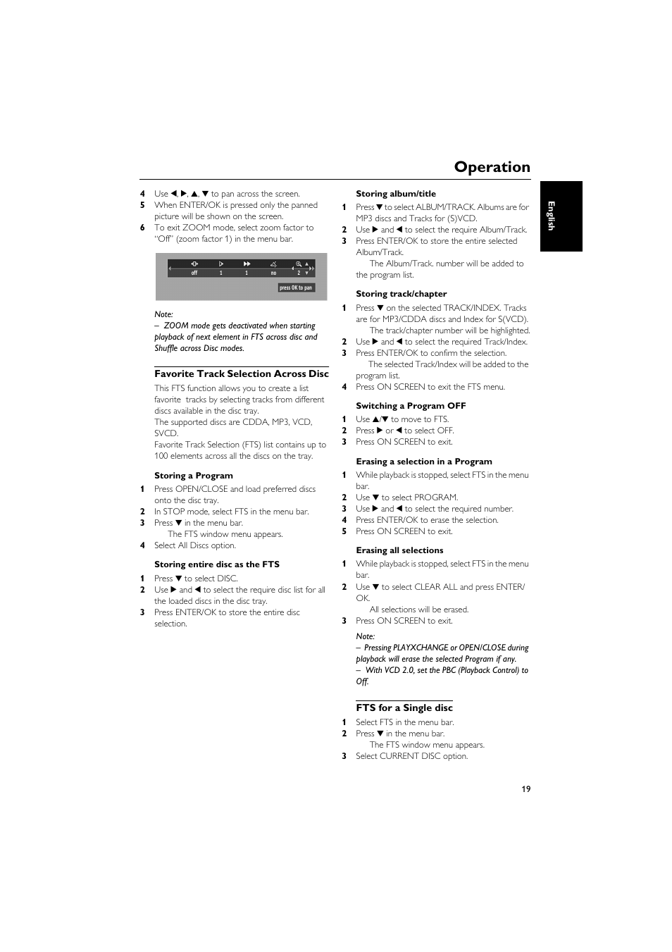 Favorite track selection across disc, Fts for a single disc, Operation | Yamaha DVD CHANGER User Manual | Page 23 / 30