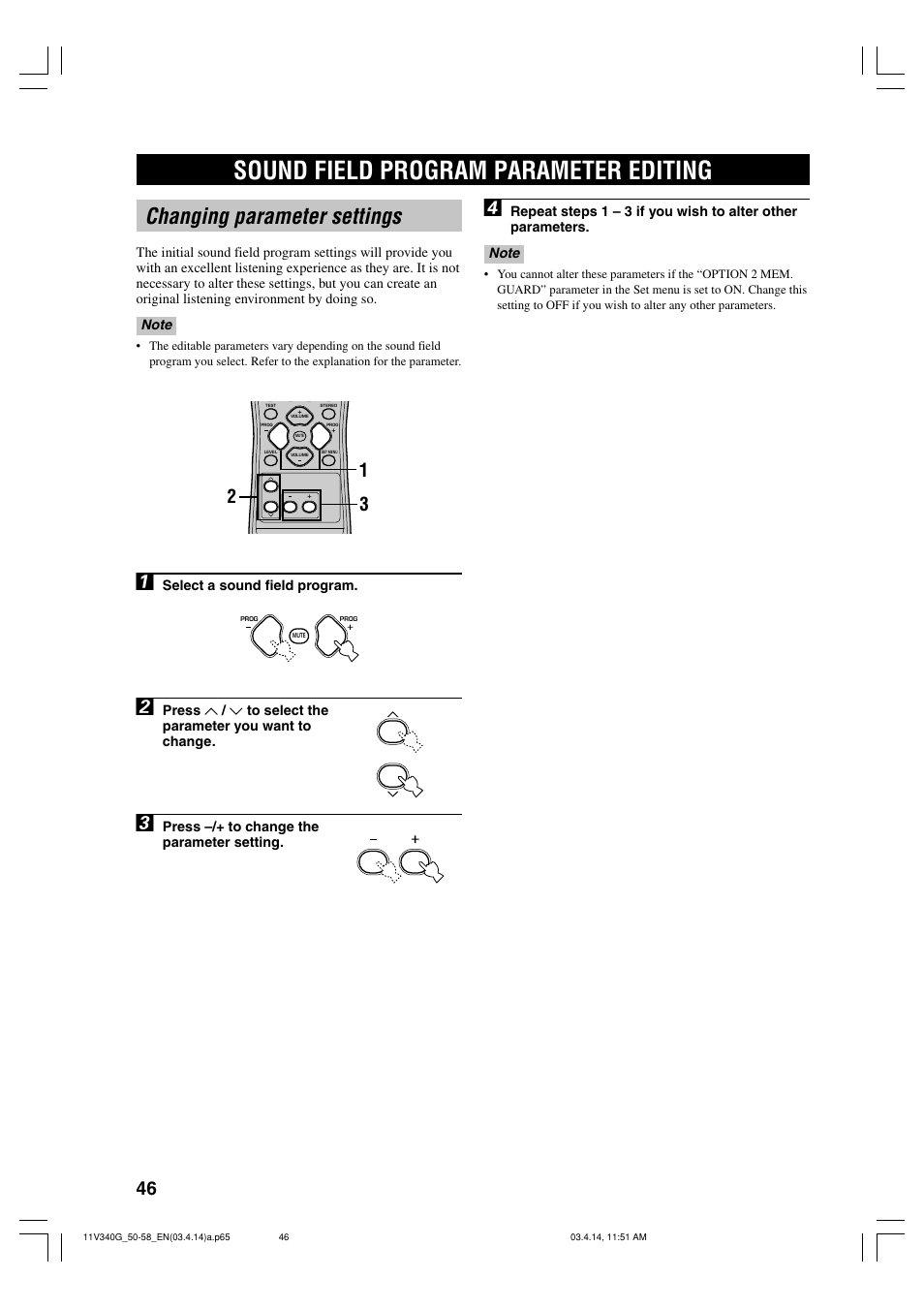 Additionalinformation, Sound field program parameter editing, Changing parameter settings | Yamaha HTR-5630RDS User Manual | Page 48 / 106