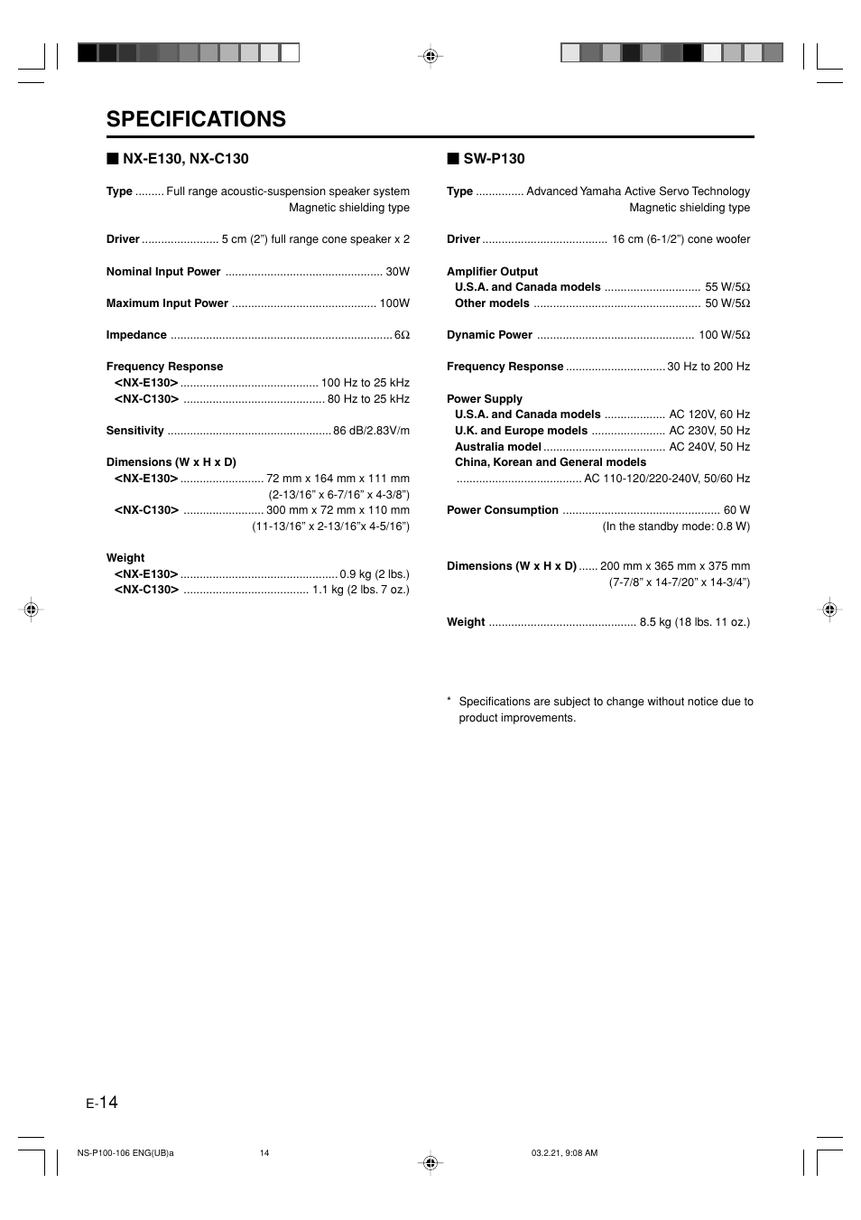 Specifications | Yamaha HTR-5630RDS User Manual | Page 75 / 106