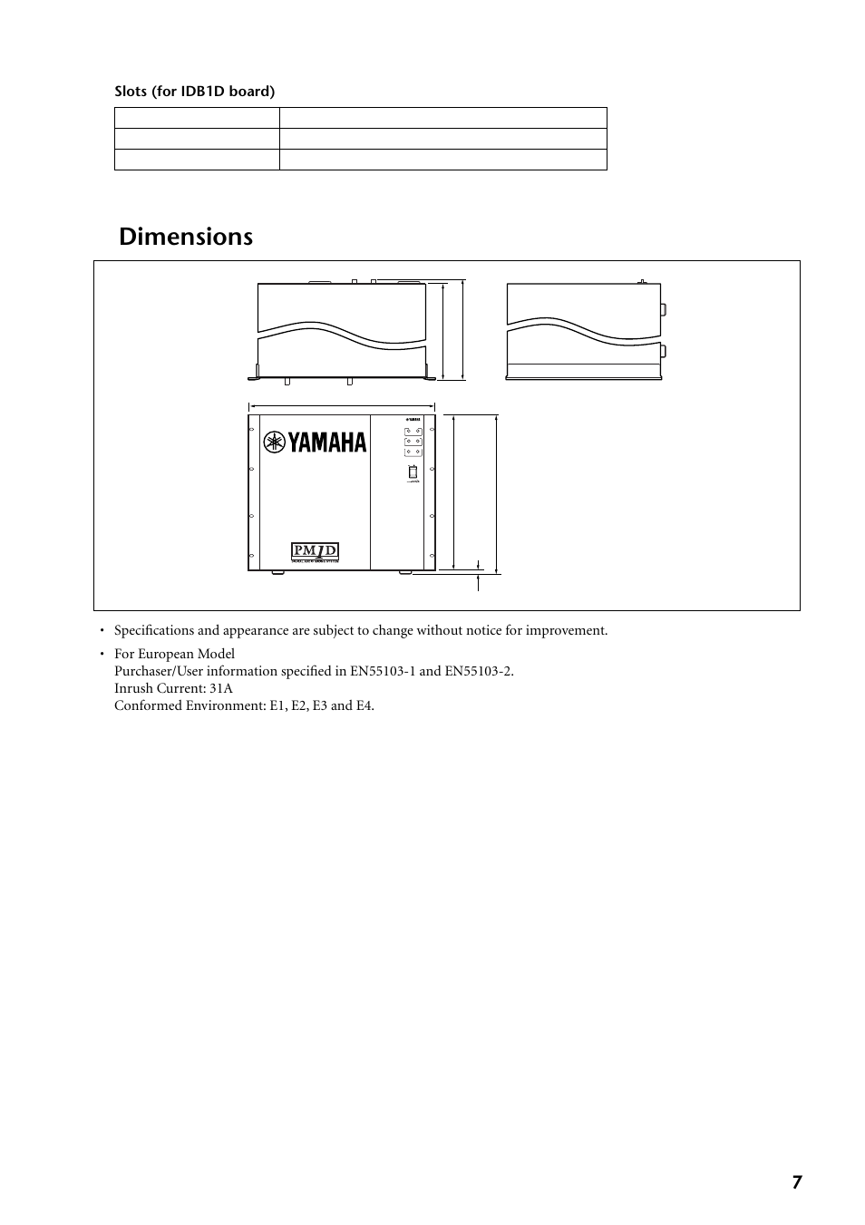 Dimensions | Yamaha DSP1D-EX User Manual | Page 7 / 8