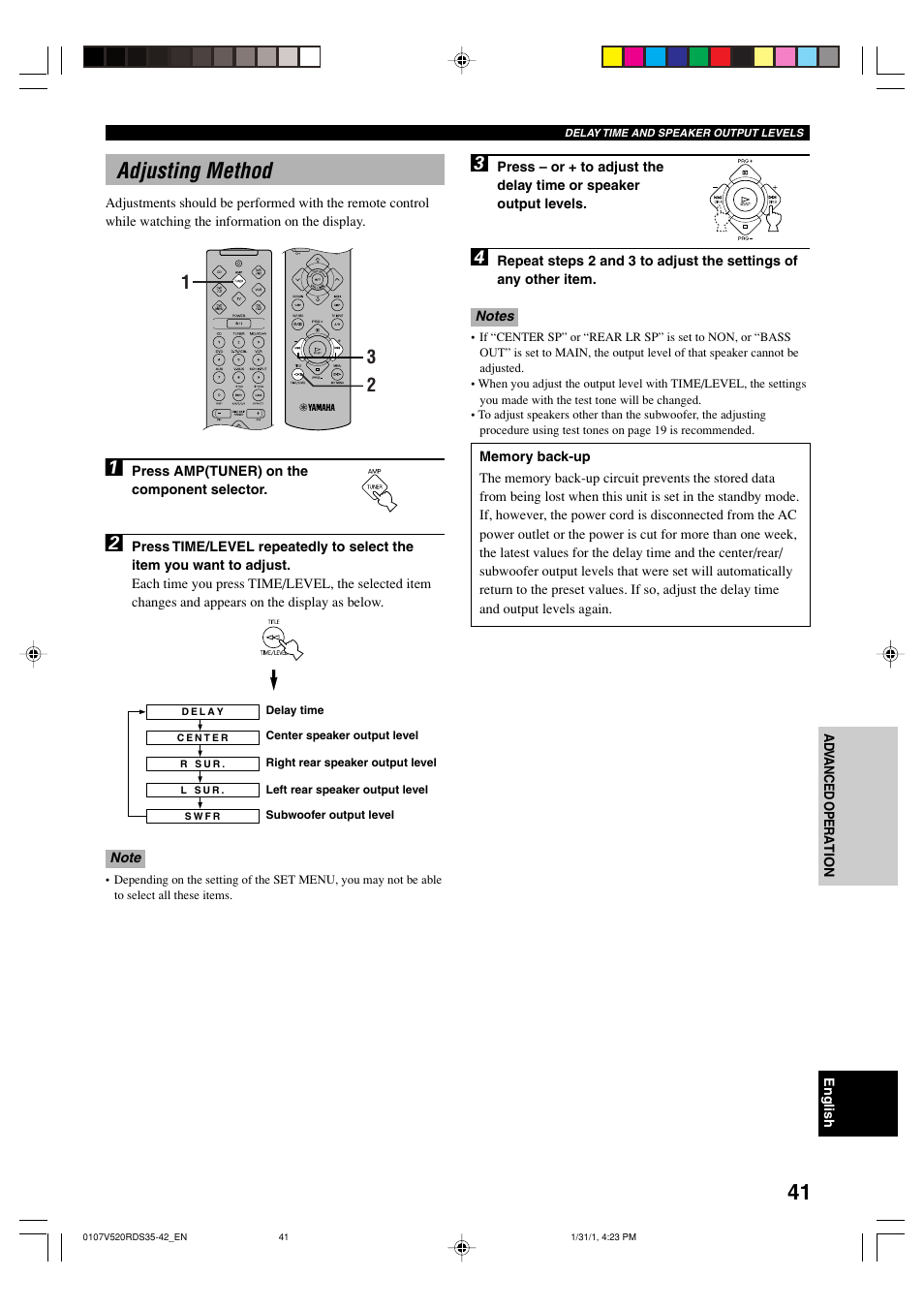 Adjusting method | Yamaha RX-V520RDS User Manual | Page 43 / 71