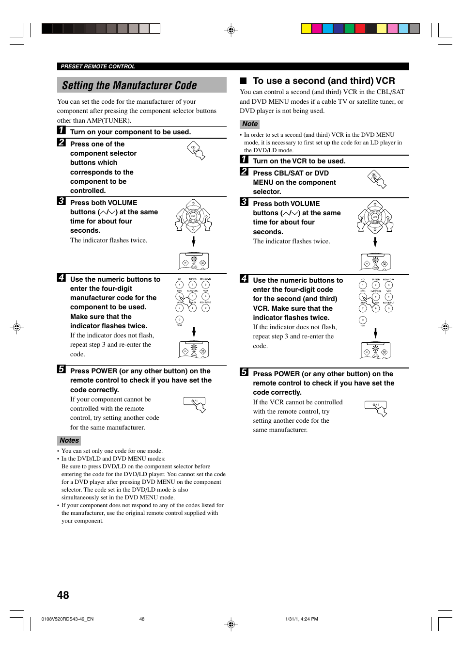 Setting the manufacturer code, 48 setting the manufacturer code | Yamaha RX-V520RDS User Manual | Page 50 / 71