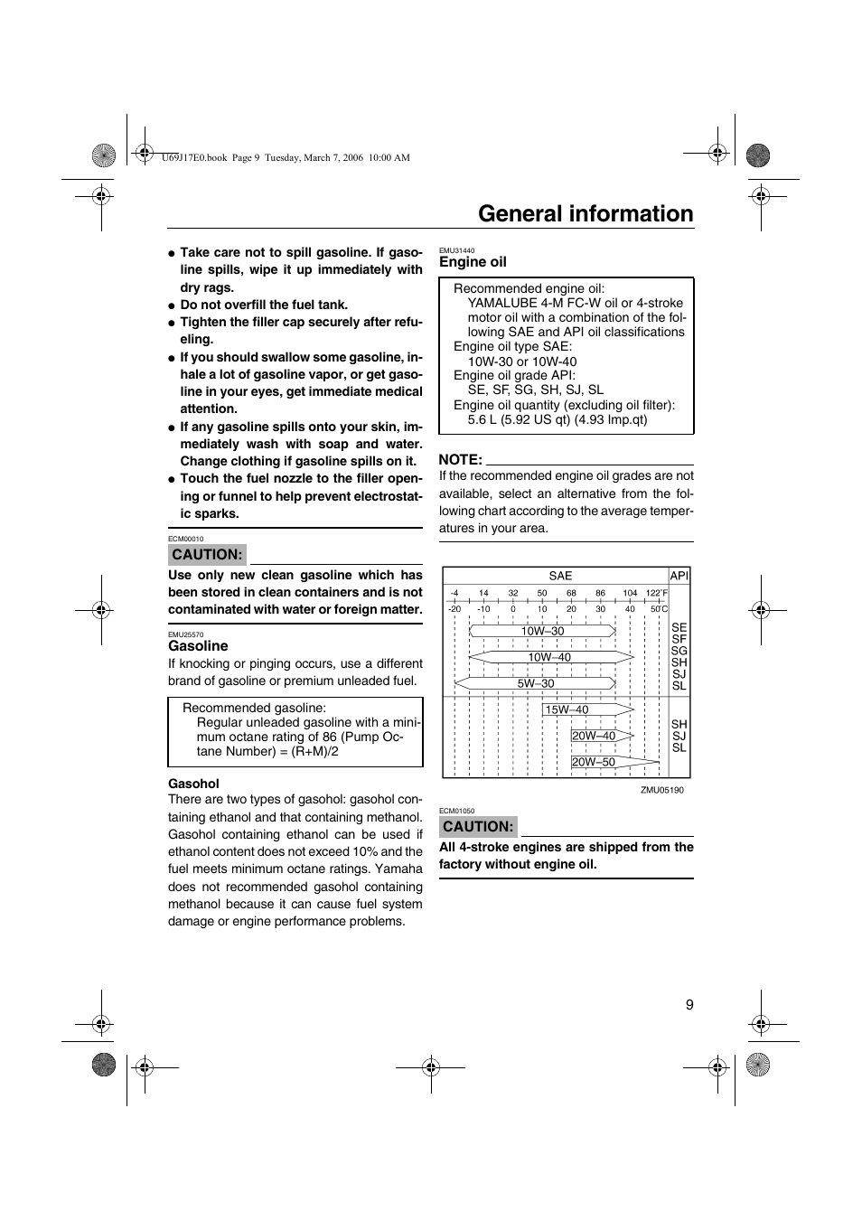 Gasoline engine oil, General information | Yamaha LF225 User Manual | Page 15 / 94