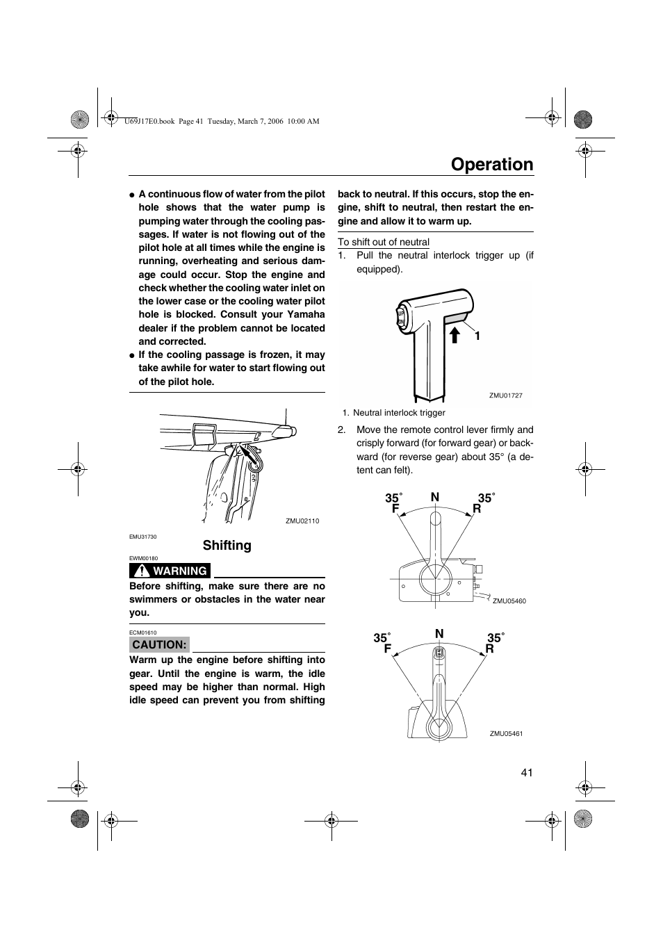 Shifting, Operation | Yamaha LF225 User Manual | Page 47 / 94