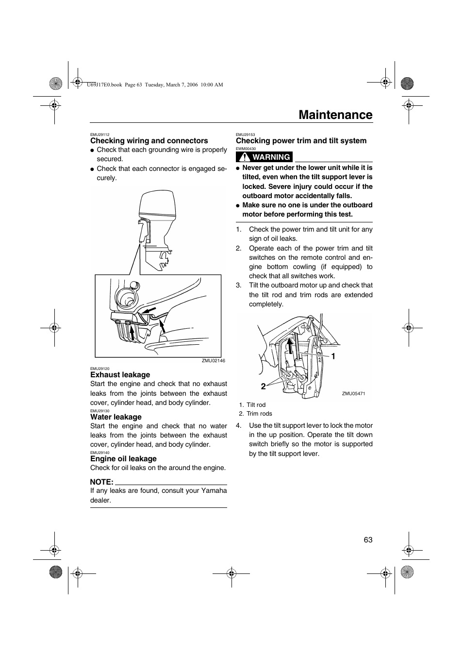 Tilt system, Maintenance | Yamaha LF225 User Manual | Page 69 / 94