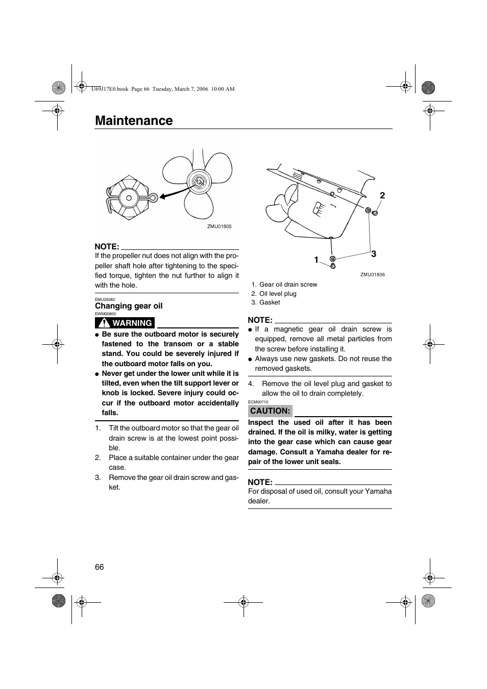 Changing gear oil, Maintenance | Yamaha LF225 User Manual | Page 72 / 94