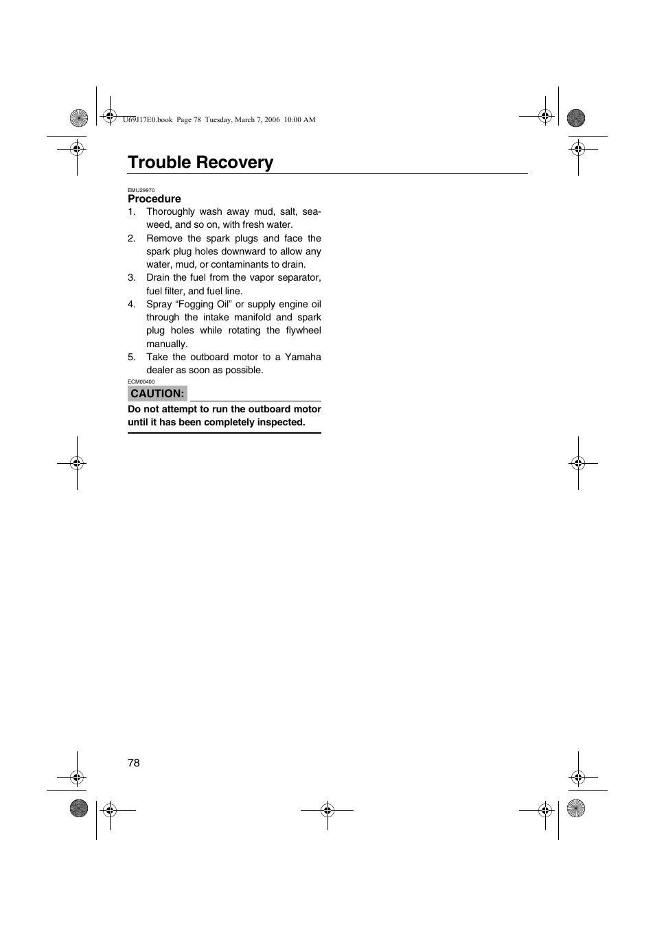 Procedure, Trouble recovery | Yamaha LF225 User Manual | Page 84 / 94