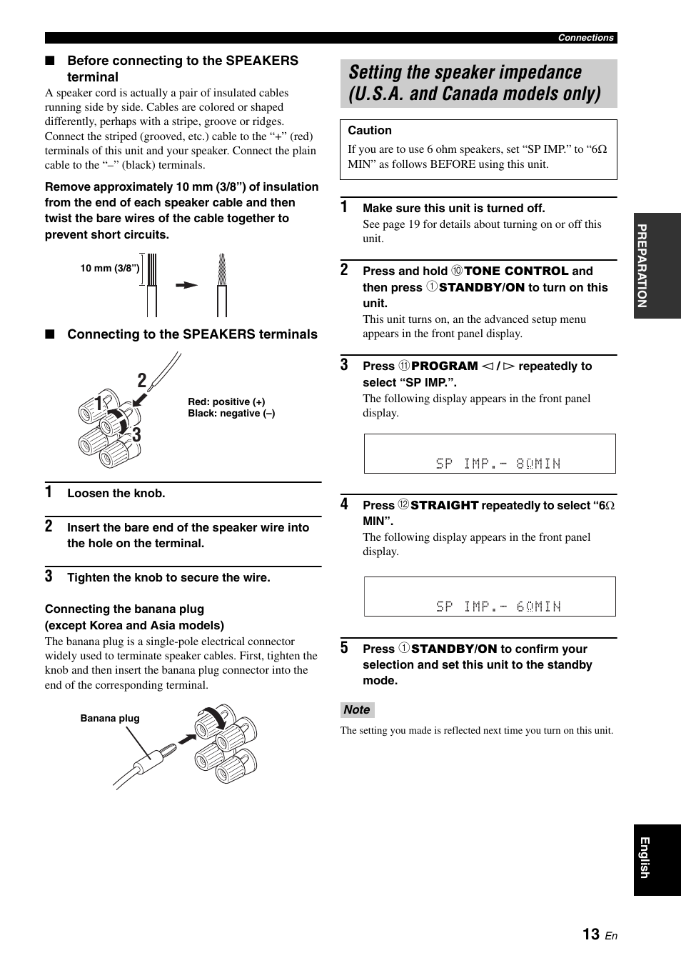 Setting the speaker impedance, U.s.a. and canada models only) | Yamaha RX-V461 User Manual | Page 17 / 93