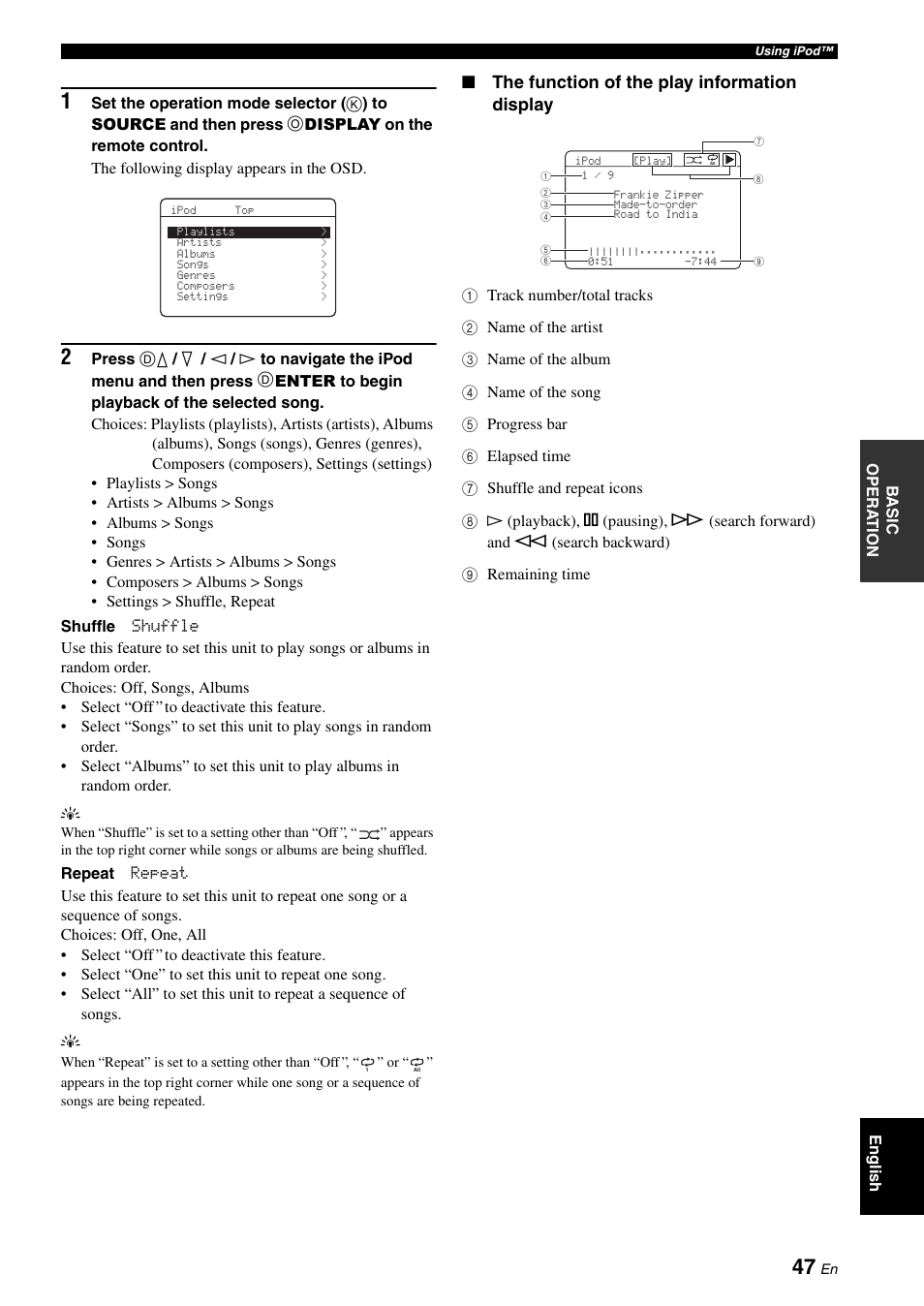 The function of the play information display | Yamaha RX-V461 User Manual | Page 51 / 93