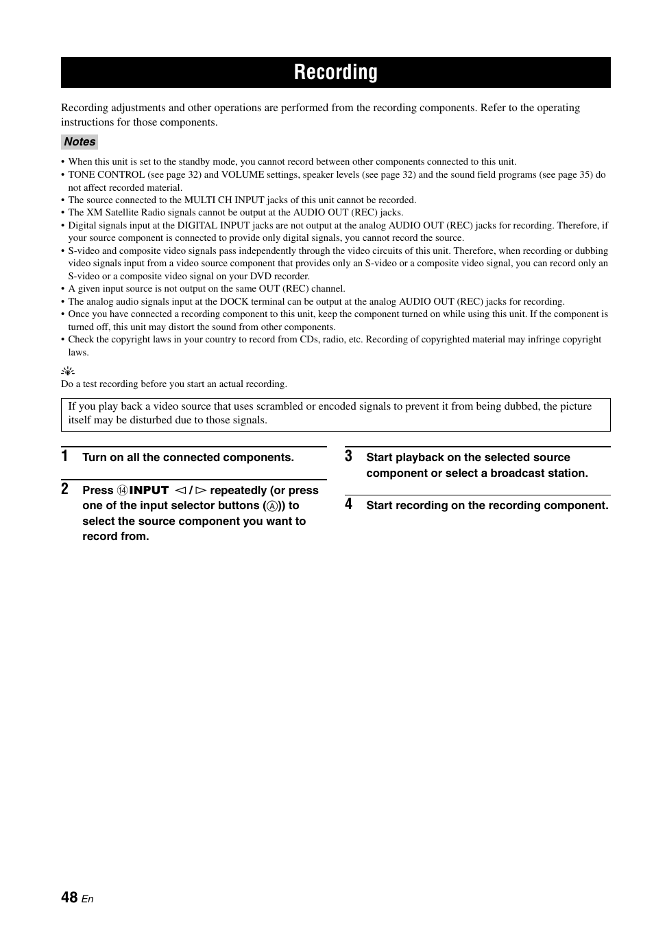 Recording | Yamaha RX-V461 User Manual | Page 52 / 93