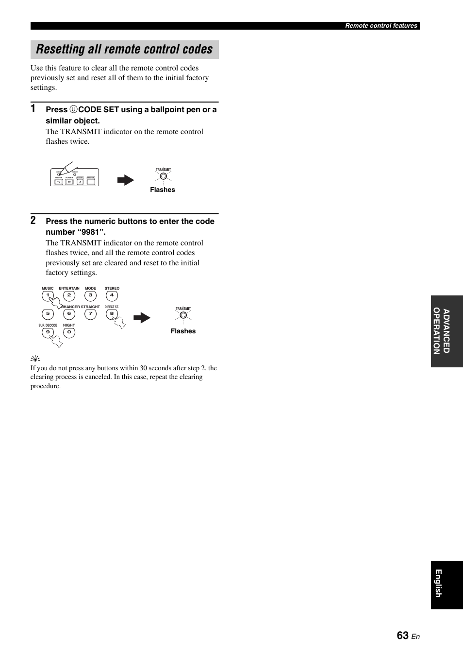 Resetting all remote control codes | Yamaha RX-V461 User Manual | Page 67 / 93