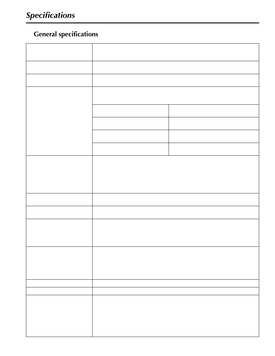 Specifications, General specifications | Yamaha MX200-16 User Manual | Page 11 / 57
