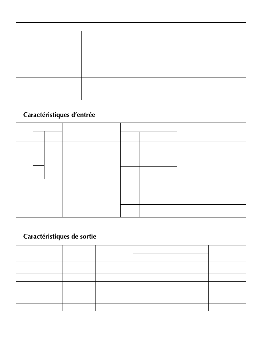 Caractéristiques d’entrée, Caractéristiques de sortie | Yamaha MX200-16 User Manual | Page 26 / 57