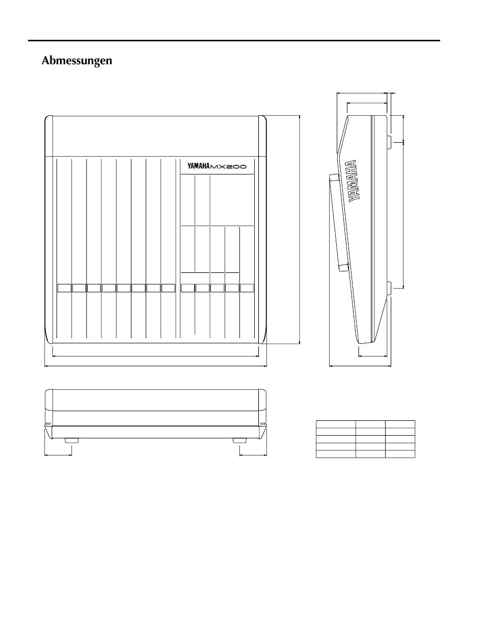 Abmessungen | Yamaha MX200-16 User Manual | Page 42 / 57