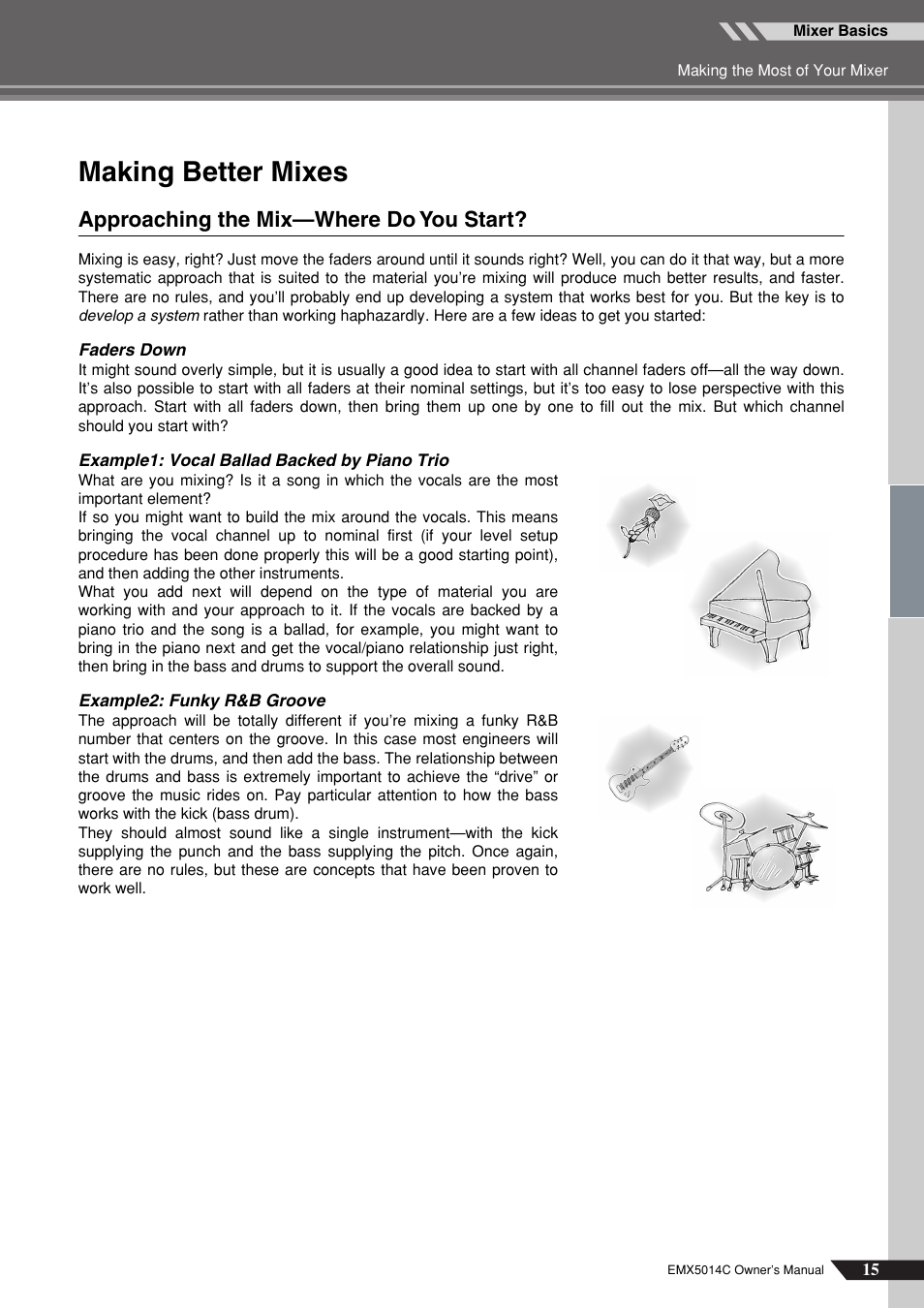 Making better mixes, Approaching the mix—where do you start | Yamaha EM5014C User Manual | Page 15 / 37